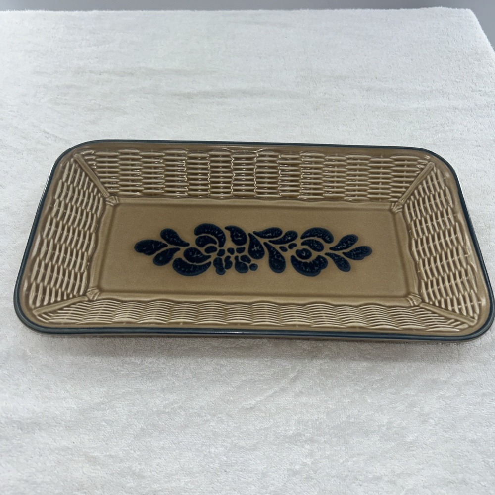 VTG Pfaltzgraff Folk Art Basket weave Bread Serving Platter 12.5" X 7"